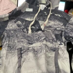 Gray Horse Print Hoodie